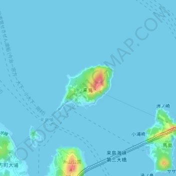 Топографическая карта 小島, высота, рельеф
