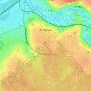 Топографическая карта Montgeron, высота, рельеф