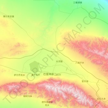 Топографическая карта 兵团红山农场, высота, рельеф