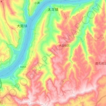 Топографическая карта 太龙镇, высота, рельеф