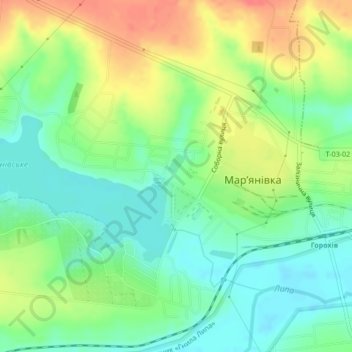 Топографическая карта Марьяновка, высота, рельеф