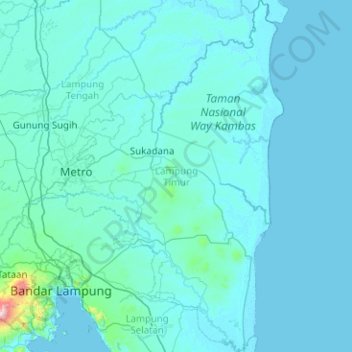 Топографическая карта Lampung Timur, высота, рельеф
