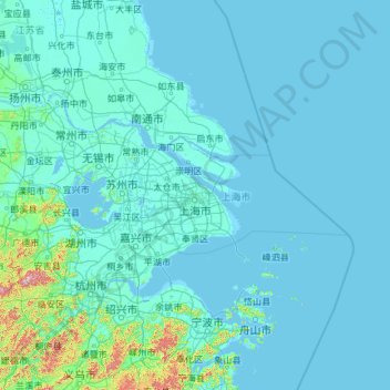 Топографическая карта Шанхай, высота, рельеф