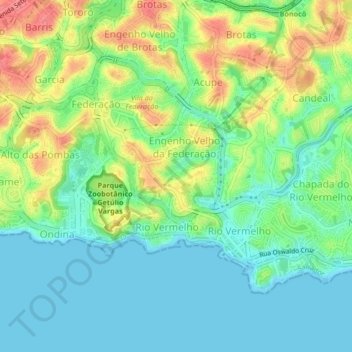 Топографическая карта Rio Vermelho, высота, рельеф