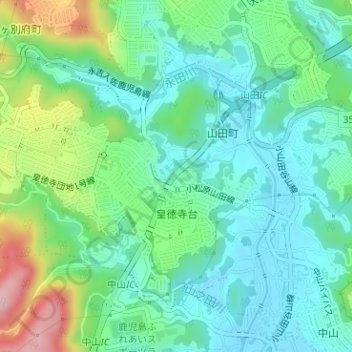 Топографическая карта 皇徳寺台, высота, рельеф
