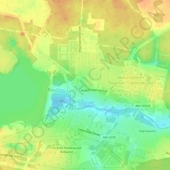 Топографическая карта Пирогово, высота, рельеф