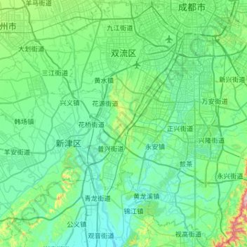 Топографическая карта Shuangliu District, высота, рельеф