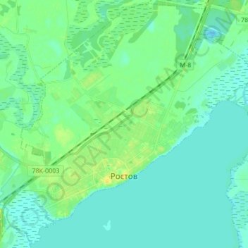 Топографическая карта городское поселение Ростов, высота, рельеф