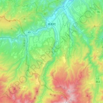 Топографическая карта 津南町, высота, рельеф