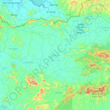 Топографическая карта Sintang, высота, рельеф