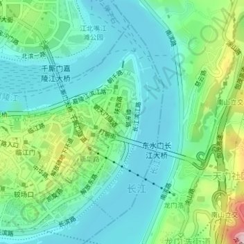 Топографическая карта 朝天门街道, высота, рельеф
