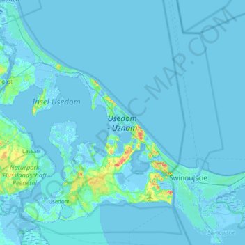 Топографическая карта Usedom, высота, рельеф