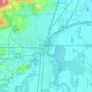 Топографическая карта Corvallis, высота, рельеф