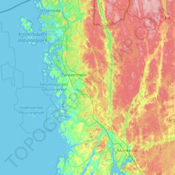Топографическая карта Tanums kommun, высота, рельеф