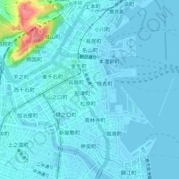 Топографическая карта 新町, высота, рельеф