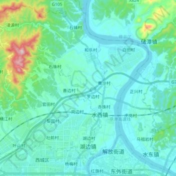 Топографическая карта 湖边镇, высота, рельеф