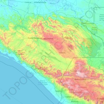 Топографическая карта Chiapas, высота, рельеф