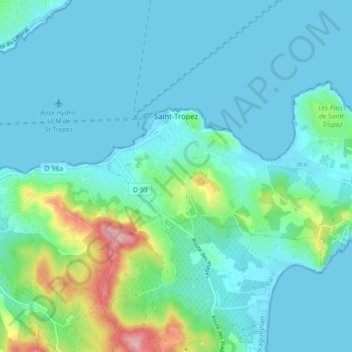 Топографическая карта Saint-Tropez, высота, рельеф