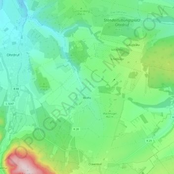 Топографическая карта Wölfis, высота, рельеф