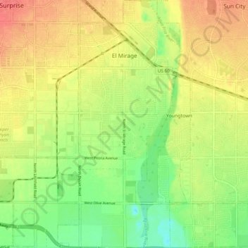 Топографическая карта El Mirage, высота, рельеф