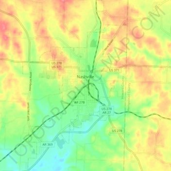 Топографическая карта Nashville, высота, рельеф
