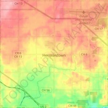 Топографическая карта Hermantown, высота, рельеф