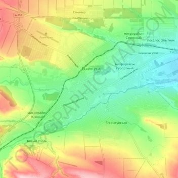 Топографическая карта Ессентуки, высота, рельеф