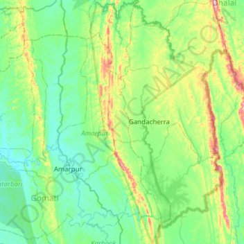 Топографическая карта Gumti WLS, высота, рельеф