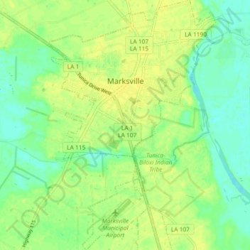 Топографическая карта Marksville, высота, рельеф
