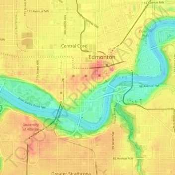 Топографическая карта Edmonton, высота, рельеф