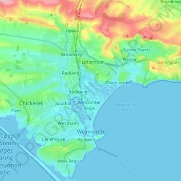 Топографическая карта Weymouth, высота, рельеф