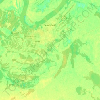 Топографическая карта Тарко-Сале, высота, рельеф