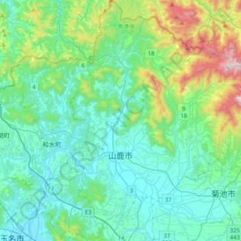 Топографическая карта 山鹿市, высота, рельеф