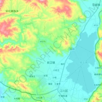 Топографическая карта 前卫镇, высота, рельеф