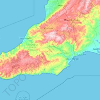 Топографическая карта Fleurieu Peninsula, высота, рельеф