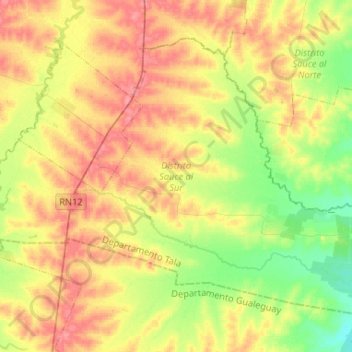 Топографическая карта Distrito Sauce al Sur, высота, рельеф