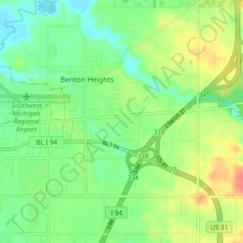 Топографическая карта Benton Heights, высота, рельеф
