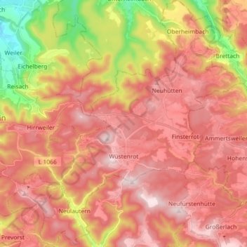 Топографическая карта Wüstenrot, высота, рельеф