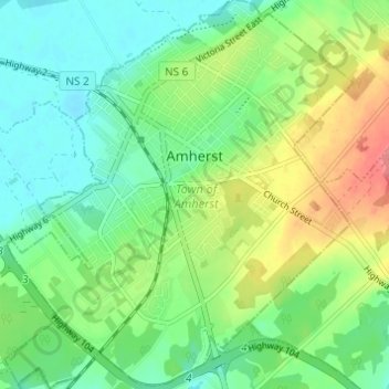 Топографическая карта Amherst, высота, рельеф