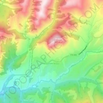 Топографическая карта Верхняя Мара, высота, рельеф
