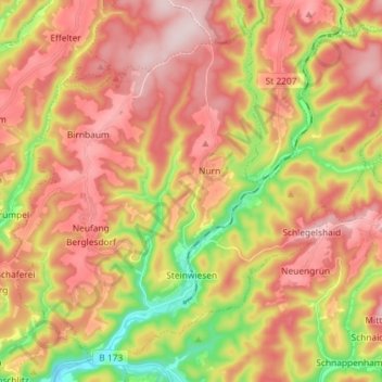 Топографическая карта Steinwiesen, высота, рельеф