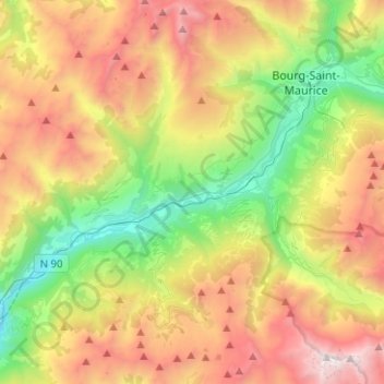 Топографическая карта La Plagne-Tarentaise, высота, рельеф