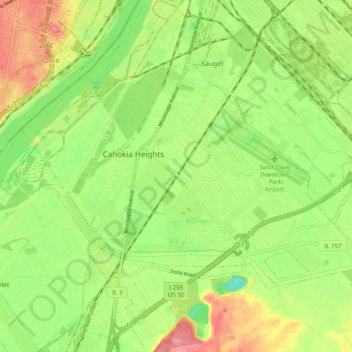 Топографическая карта Cahokia, высота, рельеф