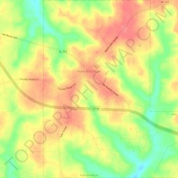 Топографическая карта New Brockton, высота, рельеф