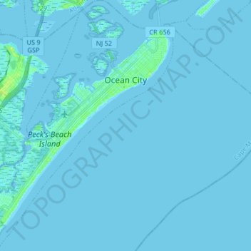 Топографическая карта Ocean City, высота, рельеф