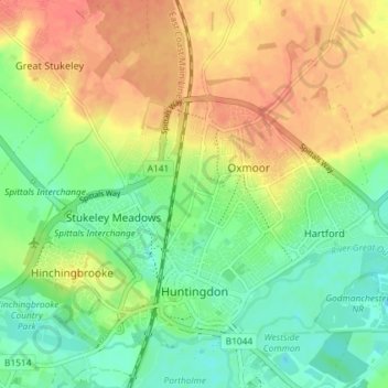 Топографическая карта Huntingdon, высота, рельеф