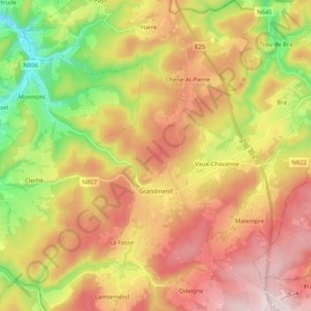 Топографическая карта Grandmenil, высота, рельеф