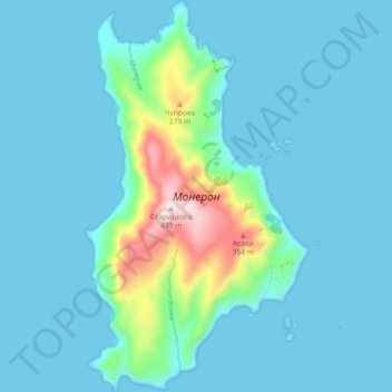 Топографическая карта Монерон, высота, рельеф