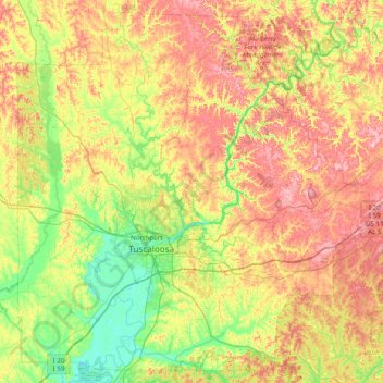 Топографическая карта Tuscaloosa County, высота, рельеф