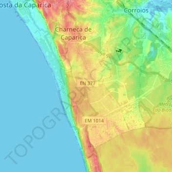 Топографическая карта Charneca de Caparica, высота, рельеф